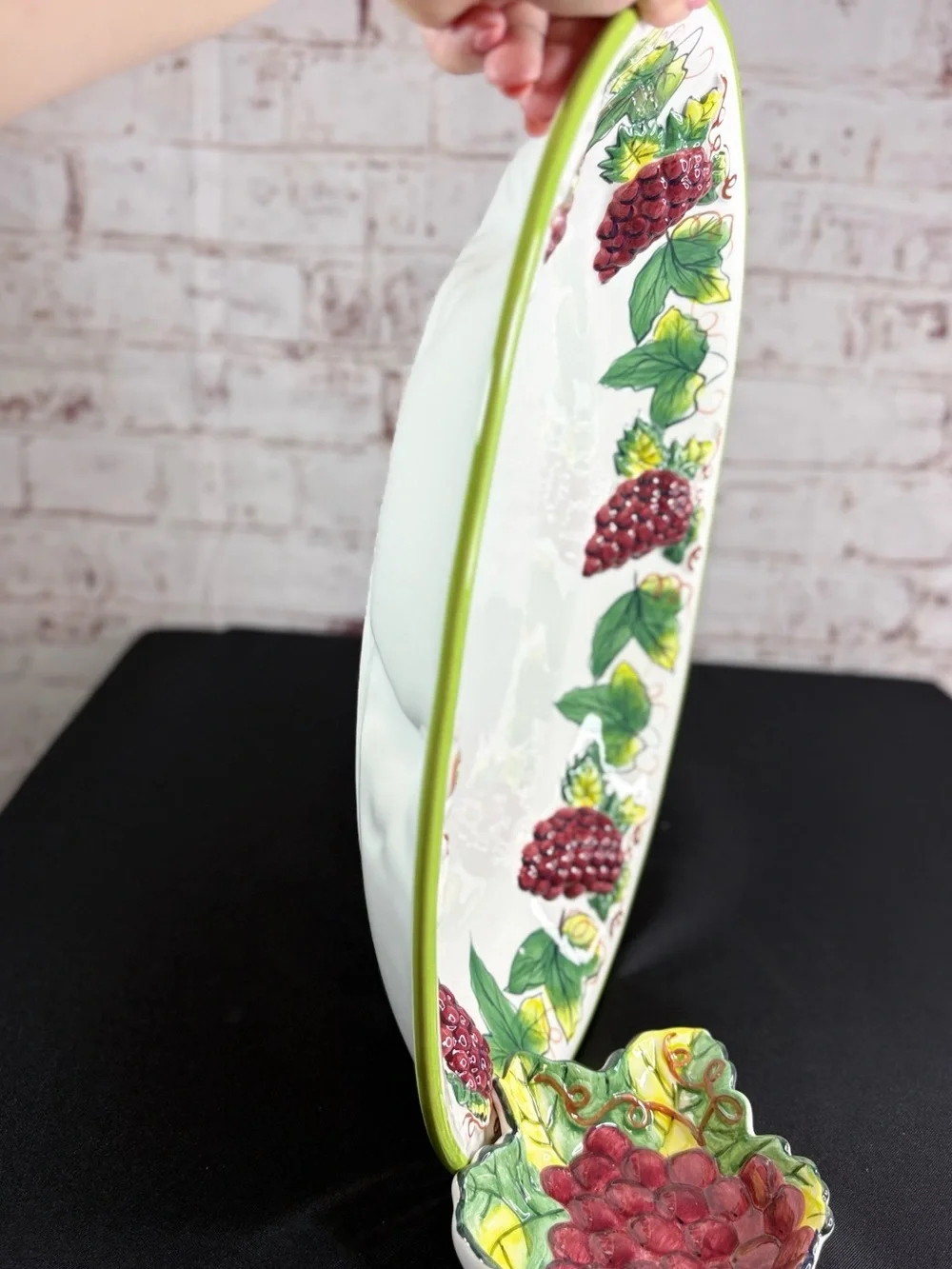 Hand-Painted Grape Ceramic Serving Platter - Red & Green